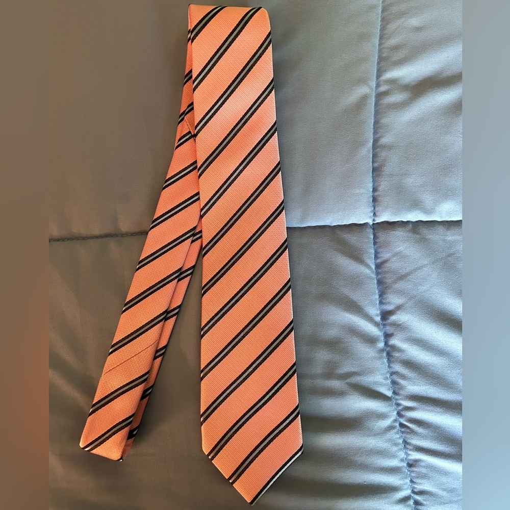 Men’s Tattersall striped silk tie-pink/navy